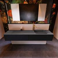 Badkamermeubelset Mondiaz Erin 200 cm met 2 Lades met RIDGE Wastafel Rechts Dark grey met 1 kraangat Greeploos Mat Urban - thumbnail