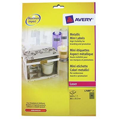 Etiket Avery L7680-25 38.1x21.2mm goud 1625 etiketten