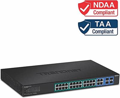 TRENDnet TPE-2840WS 28-poorts Gigabit Web Smart PoE+ Switch, 24 Gigabit poorten + 4 SFP-slots, PoE 10/100/1000 Mbps, 185 watt PoE-totaal vermogen, 56 Gbps schakelcapaciteit