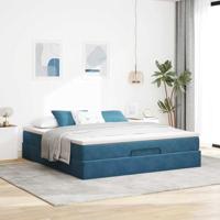 Ottoman bed met matras 160x200cm fluweel donkerblauw - thumbnail