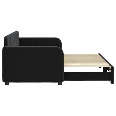 Slaapbank met onderschuifbed 80x200 cm fluweel zwart