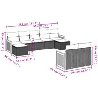 9-delige Loungeset met kussens poly rattan zwart - thumbnail