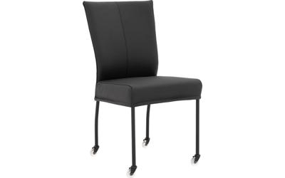 Goossens Eetkamerstoel Funk Zwarte Poten zwart leer leuning en met wielen, modern design