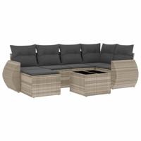6-delige Loungeset met kussens poly rattan lichtgrijs - thumbnail