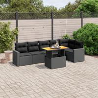 7-delige Loungeset met kussens poly rattan zwart - thumbnail