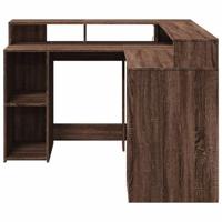 Bureau met LED-verlichting 130x130x91 cm hout bruin eikenkleur - thumbnail