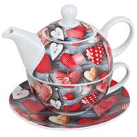 Theepottenset met hartdecoratie, van porselein, 3-delig - thumbnail
