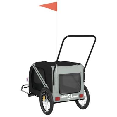 Hondenfietstrailer oxford stof en ijzer grijs en zwart - thumbnail