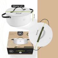 BE Living Braadpan met deksel ø 24 cm - keramische anti-aanbaklaag - geschikt voor alle warmtebronnen - wit - thumbnail