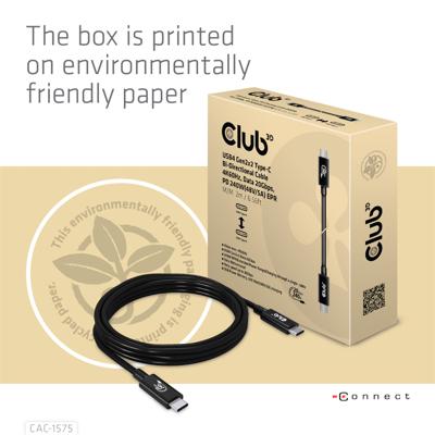club3D CAC-1575 USB-C-kabel USB 4.0 USB-C stekker 2.00 m Zwart