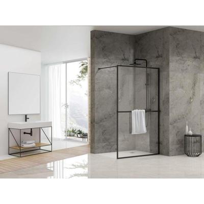 Van Rijn Products ST04 Vaste wand - 89.5x200cm - helder glas - dikte 8mm - incl. stabilisatiestang - incl. handdoekhouder - zwart mat ST0490KPH Van Rijn Products ST04 Vaste wand - 89.5x200cm - helder glas - dikte 8mm - incl. stabilisatiestang - incl. handdoekhouder - zwart mat ST0490KPH