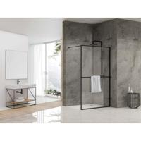 Van Rijn Products ST04 Vaste wand - 89.5x200cm - helder glas - dikte 8mm - incl. stabilisatiestang - incl. handdoekhouder - zwart mat ST0490KPH - thumbnail