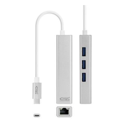NanoCable 10.03.0404 - ethernetadapter USB C + 3 x USB 3.0 hub (Gigabit 10/100/1000 Mbps, Nintendo Switch, PC, laptop, Windows 10, 8, 7, XP, Vista, Mac OS en Linux), 15 cm