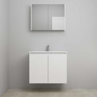 On-Line Badkamermeubelset - 80 cm - Voorgemonteerd - Greeploos 2 Deuren - Acryl Wastafel - 1 Kraangat - Spiegelkast - Hoogglans Wit - thumbnail