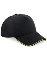 Beechfield CB25c Authentic 5 Panel Cap - Piped Peak - Black/Bright Royal - One Size - thumbnail