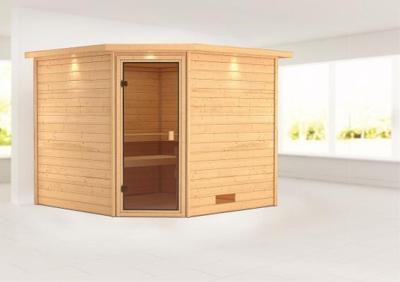 Karibu | Leona Sauna met Dakkraag | Bronzeglas Deur Karibu | Leona Sauna met Dakkraag | Bronzeglas Deur