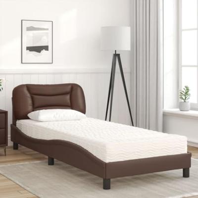 Bed met matras "Hvar" kunstleer bruin 90x190 cm