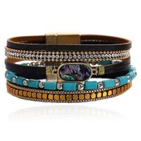 Deja Boho Armband goudkleurig met turquoise kralen en natuursteen in zwart - thumbnail
