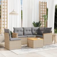 6-delige Loungeset met kussens poly rattan gemengd beige - thumbnail