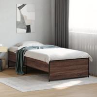 Bedframe bewerkt hout en metaal bruin eikenkleurig 90x200 cm - thumbnail