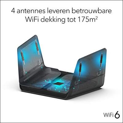 AX6000 NETGEAR Nighthawk RAX80 Wi-Fi 6 router (8-stream AX8, tot 6 Gbps, dekking voor woningen en appartementen tot 150 m², 5x 1G en 1x 2G LAN, 2x USB 3.0, compatibel met iPhone 11 of Samsung S20)