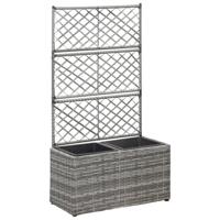 VidaXL Latwerkplantenbak verhoogd met potten 58x30x107 cm rattan grijs - thumbnail