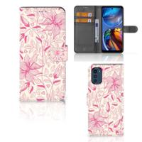 Motorola Moto E32 | Moto E32s Hoesje Pink Flowers | Portemonnee hoesje - thumbnail