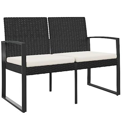 Tuinbank 2-zits met kussens polypropeen rattan zwart