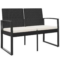 Tuinbank 2-zits met kussens polypropeen rattan zwart - thumbnail