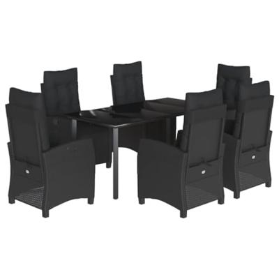 7-delige Tuinset met kussens poly rattan zwart 7-delige Tuinset met kussens poly rattan zwart