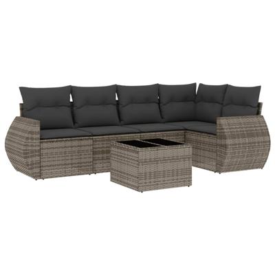 5-delige Loungeset met kussens poly rattan grijs