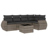5-delige Loungeset met kussens poly rattan grijs - thumbnail