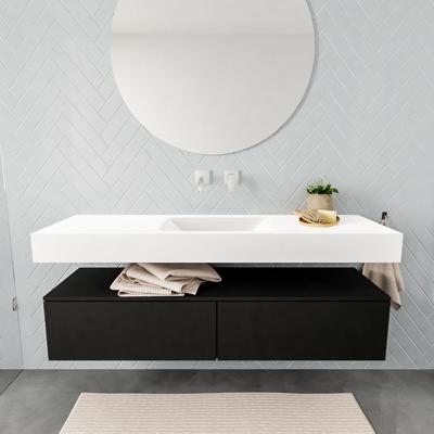 Aqua Splash Badkamermeubel AQS Ibiza 150 cm Solid Surface Mat Zwart Twee Soft-Close Lades Wastafel Mat Wit - Badmeubel Ibiza 150 cm Mat Zwart Twee Aqua Splash Badkamermeubel AQS Ibiza 150 cm Solid Surface Mat Zwart Twee Soft-Close Lades Wastafel Mat Wit - Badmeubel Ibiza 150 cm Mat Zwart Twee