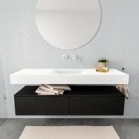 Aqua Splash Badkamermeubel AQS Ibiza 150 cm Solid Surface Mat Zwart Twee Soft-Close Lades Wastafel Mat Wit - Badmeubel Ibiza 150 cm Mat Zwart Twee - thumbnail