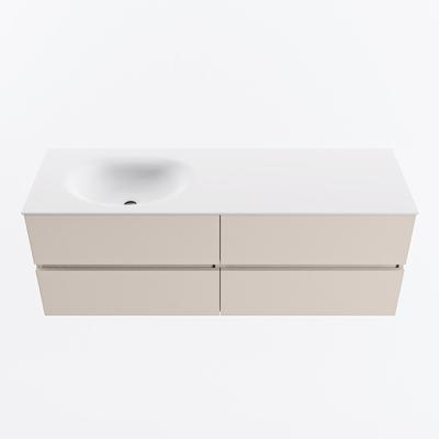 MONDIAZ VICA 140cm badmeubel onderkast Linen 4 lades. Wastafel MOON links 1 kraangat, kleur Talc.