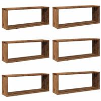 Wandschappen kubus 6 st 60x15x23 cm bewerkt hout oud houtkleur - thumbnail