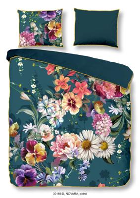 Descanso Dekbedovertrek "bloemen" - Petrol - (240x200/220 cm) - Biologisch Katoen satijn