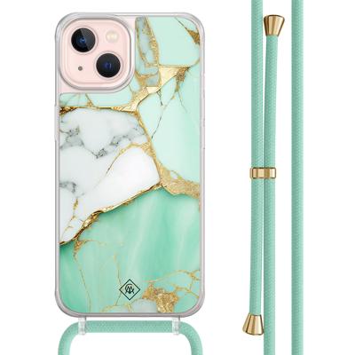 iPhone 13 hoesje met mint koord - Marmer mintgroen