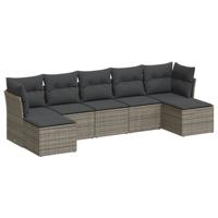 7-delige Loungeset met kussens poly rattan grijs - thumbnail