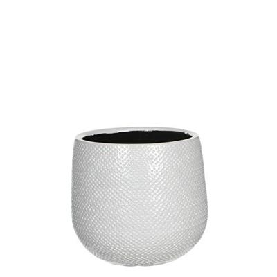 Mica Decorations Bloempot - wit - keramiek - ribbels - 21x19 cm