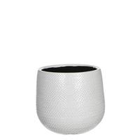 Mica Decorations Bloempot - wit - keramiek - ribbels - 21x19 cm - thumbnail