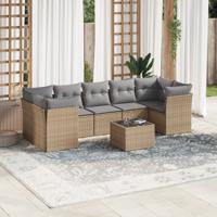 8-delige Loungeset met kussens poly rattan beige - thumbnail