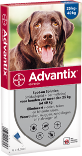 Advantix vlooien- en tekenpipet voor honden 400/2000 (25 tot 40 kg) 6 pipetten