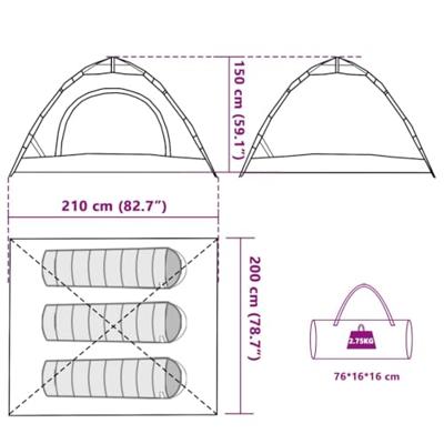 Tent 3-persoons snelontgrendeling grijs en oranje - thumbnail