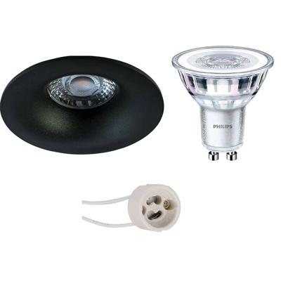 LED Spot Set - Pragmi Nora Pro - GU10 Fitting - Inbouw Rond - Mat Zwart - Ø82mm - Philips - CorePro 840 36D - 4W - Natuurlijk Wit 4000K - Dimbaar