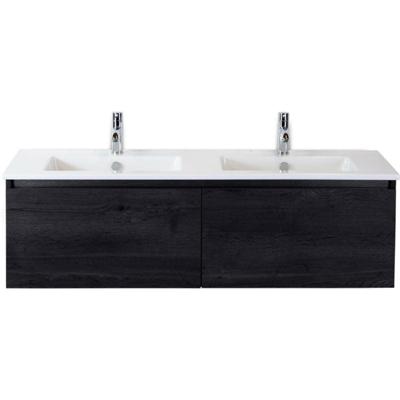 Frozen Badmeubelset 140 cm - Greeplijst in Kleur - Black Oak - Keramische Wastafel Wit 2 Kraangaten