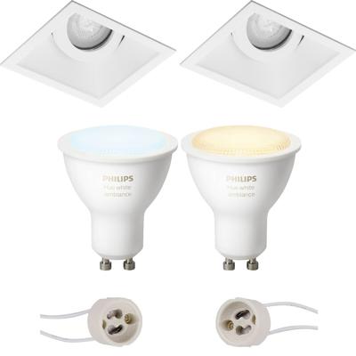 Pragmi Zano Pro - Inbouw Vierkant - Mat Wit - Kantelbaar - 93mm - Philips Hue - LED Spot Set GU10 - White Ambiance - Bluetooth