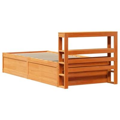 Bedframe met hoofdbord massief grenenhout wasbruin 100x200 cm