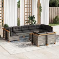 10-delige Loungeset met kussens poly rattan grijs - thumbnail