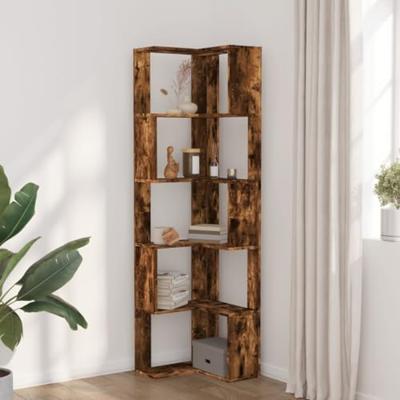 Boekenkast 5-laags hoek 50x50x179 cm bewerkt hout gerookt eiken